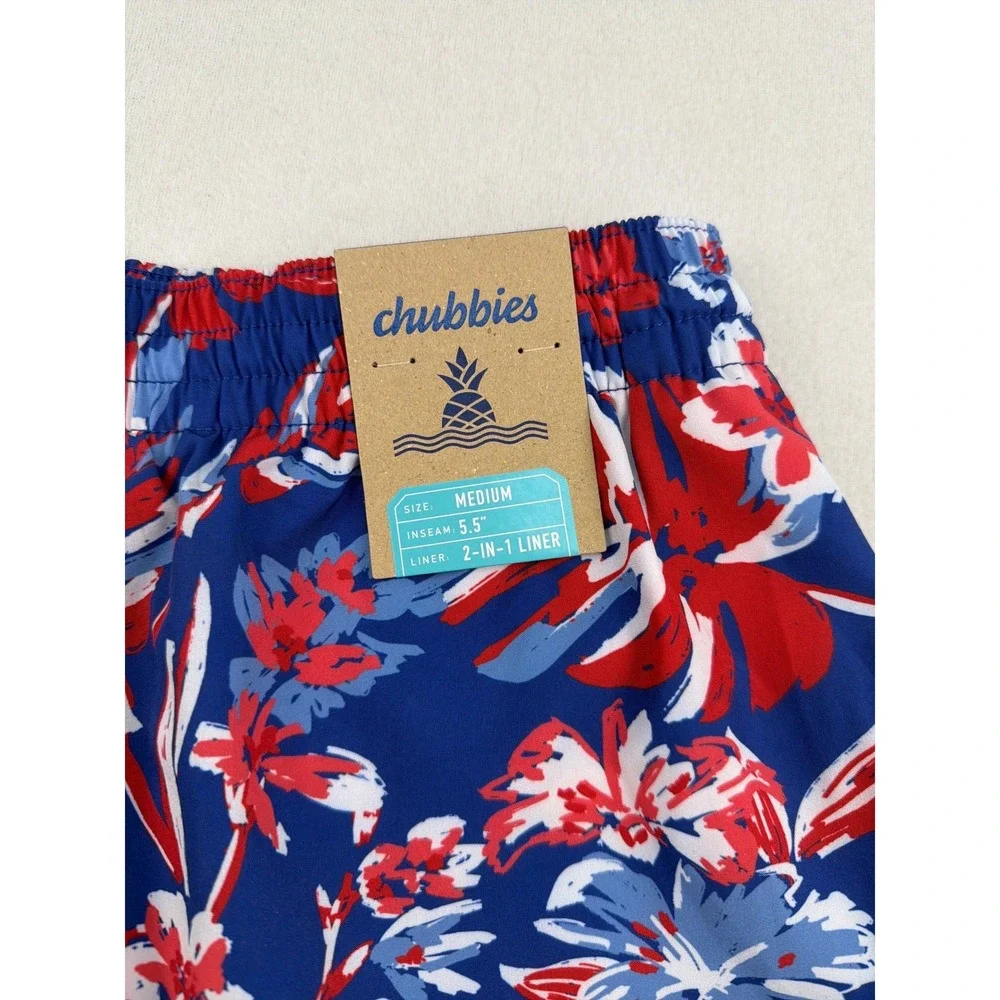 Chubbies Mens M Star Spangled Blooms 5.5 Inch Inseam 2-in-1 Liner Swim Trunks